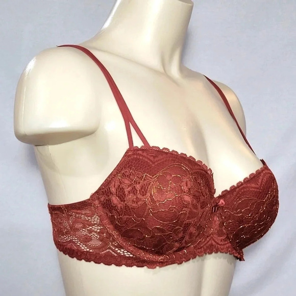 34B Gilligan & O'Malley Padded Push-Up Balconette Underwire Bra Salsa NWT New - Picture 2 of 5